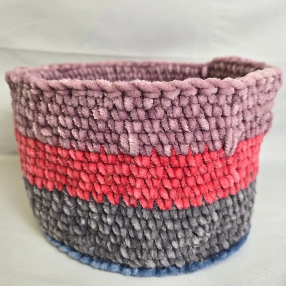 Crochet Chenille Yarn Basket, Multicolor, 7